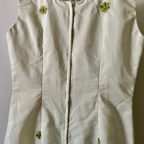 Unnamed vintage midi ivory and green dress. Gorgeous late 70s  80s lined Sz 6 - Picture 4 of 11